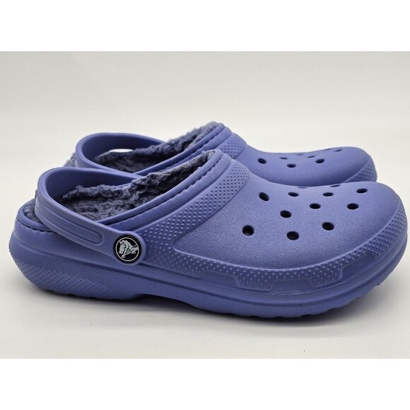 Crocs Shoes Kids Size J4 Blue Faux Fur Fuzzy Lined Slip On Clogs Child 4 Shoe - Picture 1 of 11